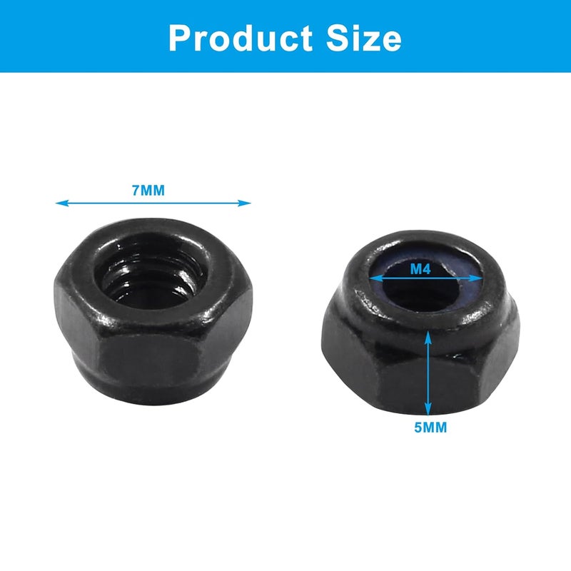 Hitefu 100PCS M4 x 0.7mm Hex Lock Nuts, Black Nylon Lock Non-Slip Nut, Carbon Steel Self-Locking Nuts for Fasteners - Image 5